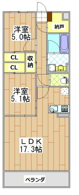 ル シエル(2LDK/2階)の間取り写真