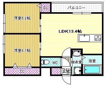 ステラウッド軽里(2LDK/3階)の間取り写真