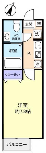 セレーナ中央(1K/1階)の間取り写真