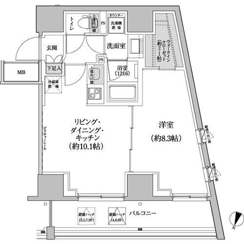 パークハビオ渋谷本町レジデンス(1LDK/3階)の間取り写真