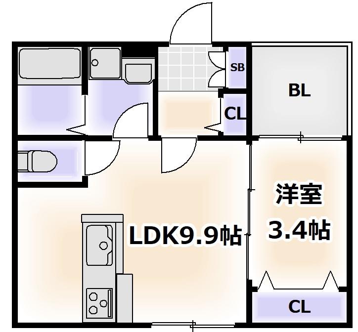 メゾン ミロワール天王寺(1LDK/3階)の間取り写真
