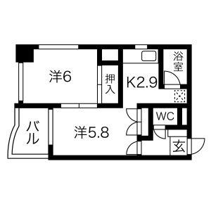エクセレント平安通(2K/9階)の間取り写真