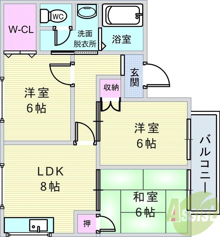 本町北パークハイムII(3LDK/1階)の間取り写真