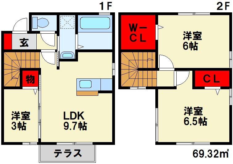 ベルドミールD棟(3LDK/1階)の間取り写真