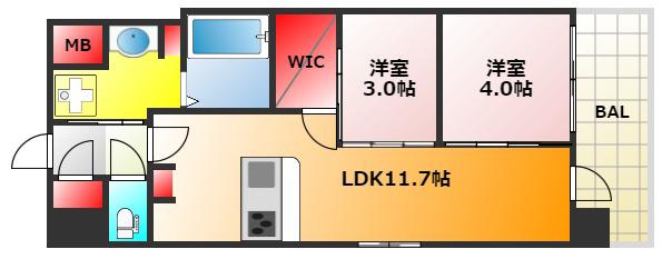 アーバネックス新町I(2LDK/3階)の間取り写真
