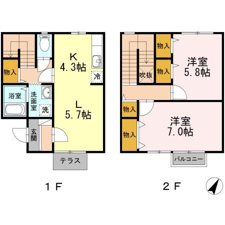 サニーハイツ岩森(2LDK/1階)の間取り写真