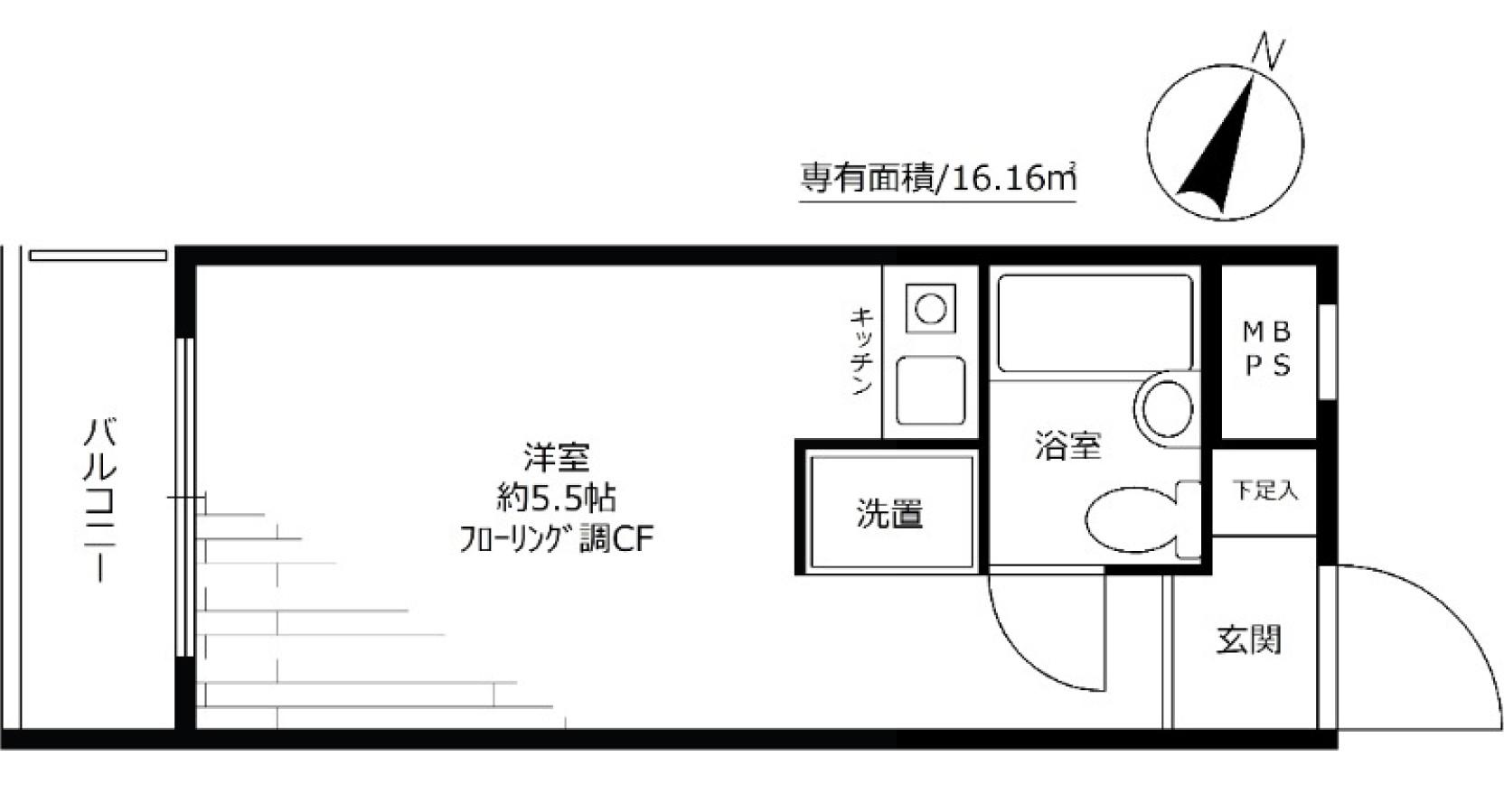 ライオンズマンション荏原中延(ワンルーム/2階)の間取り写真