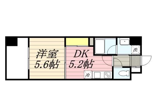 ルネッサンス21久留米六ツ門(1DK/15階)の間取り写真
