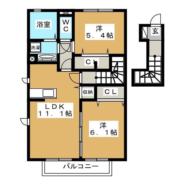 ターナ木曽西 B棟(2LDK/2階)の間取り写真