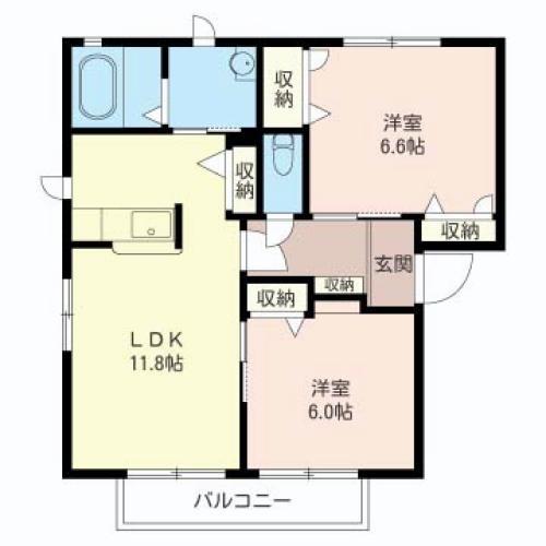 ソレアードD棟(2LDK/1階)の間取り写真