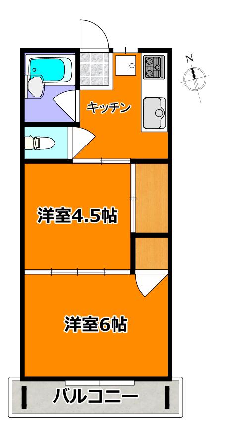 メイプルハイツ(2K/1階)の間取り写真