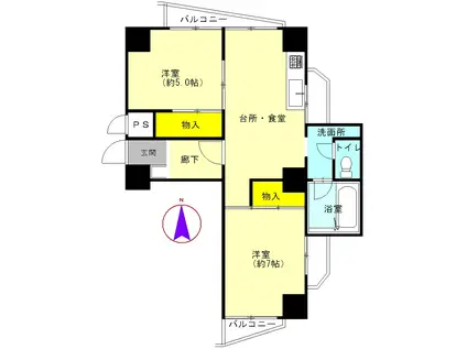 チサンマンション第3仙台(2DK/4階)の間取り写真