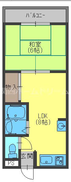 ウエストヒルズ御堂(1LDK/3階)の間取り写真