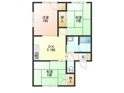 パレーシャル桜川B棟(3DK/2階)の間取り写真