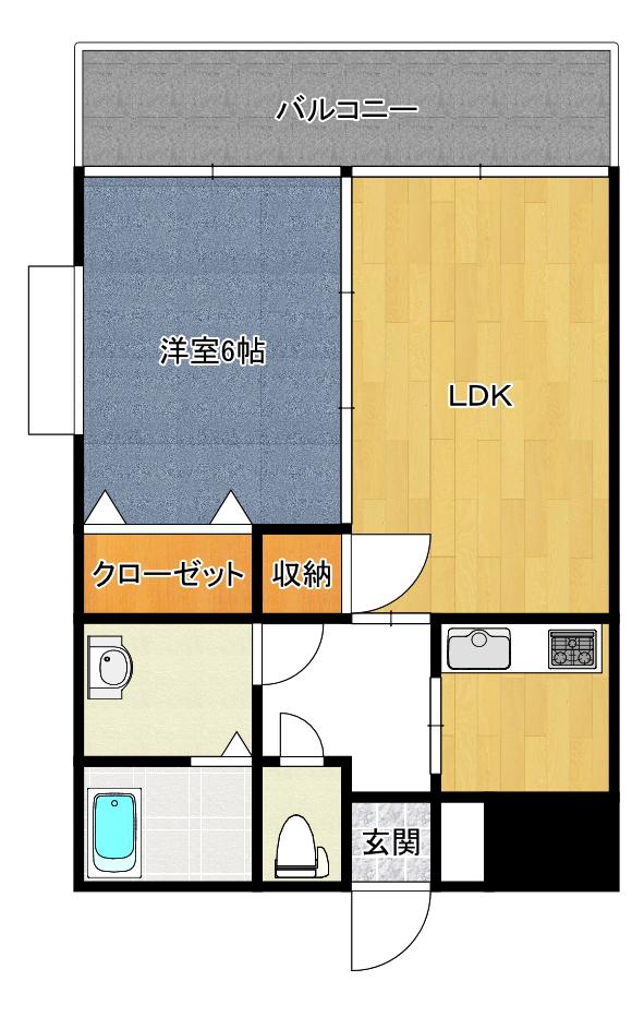 ピソ子飼(1LDK/6階)の間取り写真