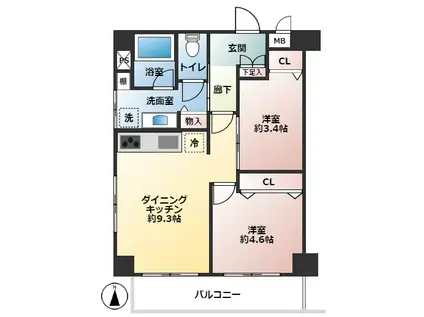 ライオンズマンション小石川(2DK/3階)の間取り写真