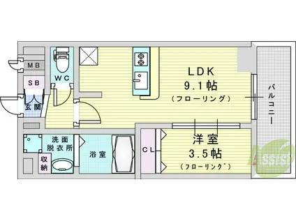 プレサンス塚本ベラビィ(1LDK/14階)の間取り写真