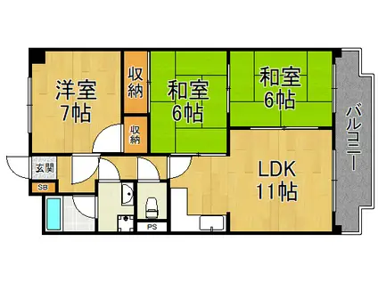 グランドハイツ栄伸(3LDK/2階)の間取り写真