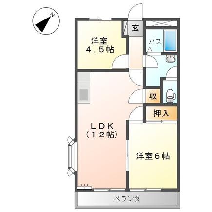 グレースタウンI(2LDK/2階)の間取り写真