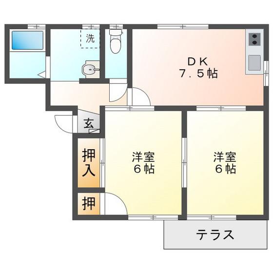 メゾン東川(2DK/1階)の間取り写真