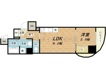SERENITE堺筋本町SUD(1LDK/5階)の間取り写真