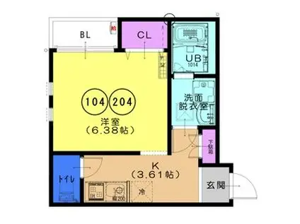 FSTYLE大蓮南1号館(1K/2階)の間取り写真