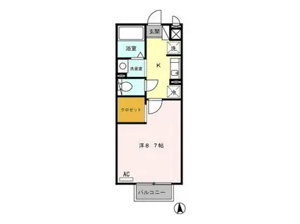 ウィルコート堤(1K/2階)の間取り写真