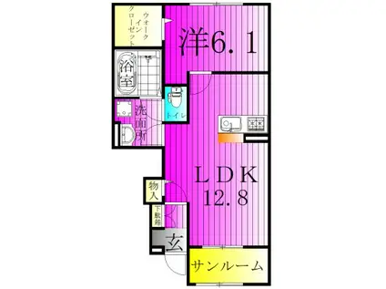 ヴェルドミール緑台II(1LDK/1階)の間取り写真