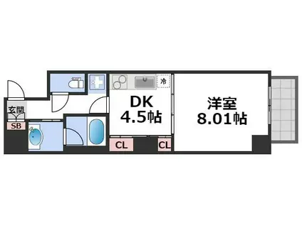 PERIDOT内平野町(1DK/10階)の間取り写真