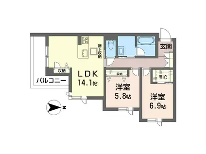フォンターナYU(2LDK/1階)の間取り写真
