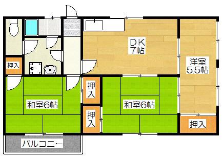 竹田コーポ(3DK/3階)の間取り写真