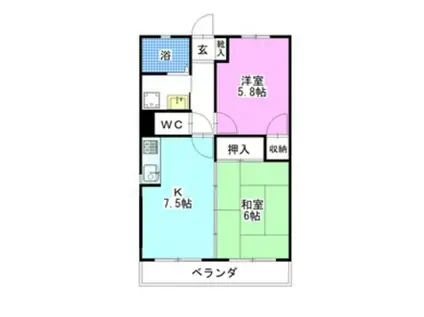 ミキレジデンス(2DK/2階)の間取り写真