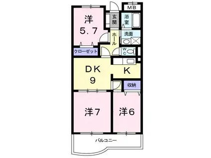 リバーシャトー(3DK/5階)の間取り写真