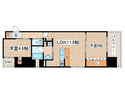 リーガル神戸三宮フラワーロード(2LDK/2階)の間取り写真