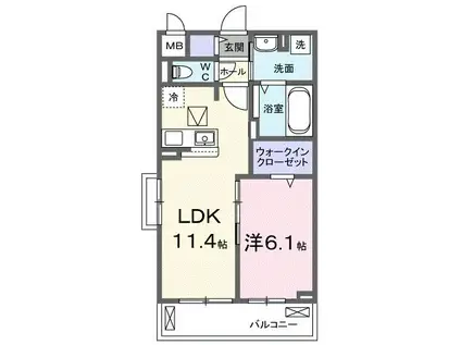ロイヤル長伏(1LDK/1階)の間取り写真