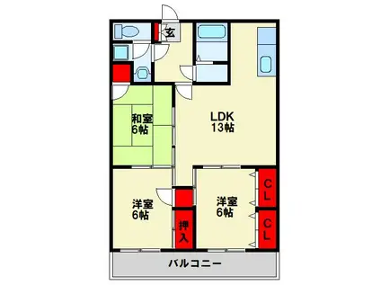 サンビーム直方(3LDK/3階)の間取り写真