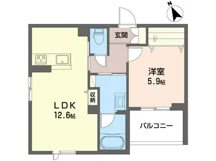 ラ・メゾンドール(1LDK/4階)の間取り写真