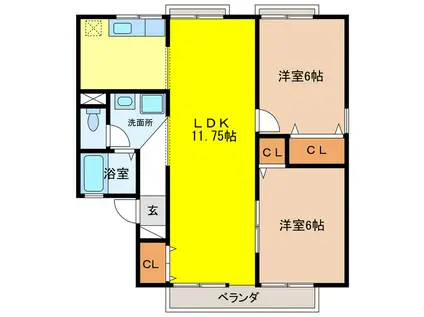 サンビューラ仙道(2LDK/2階)の間取り写真