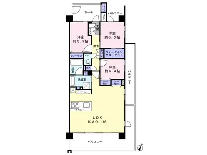 ウィザースレジデンス袖ケ浦II(3LDK/6階)の間取り写真