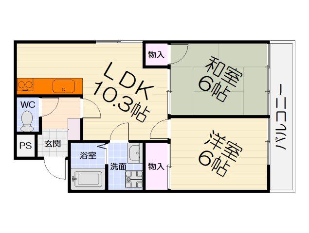 グリーンヒル草部(2LDK/3階)の間取り写真