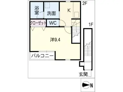 サンシアルザ新地(1K/2階)の間取り写真