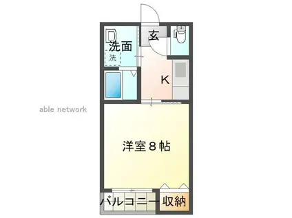 クレアーレ牡丹山(1K/1階)の間取り写真