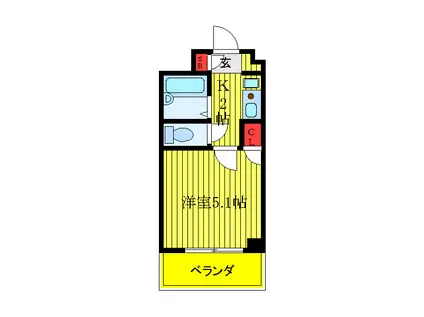 ベルテF(1K/1階)の間取り写真