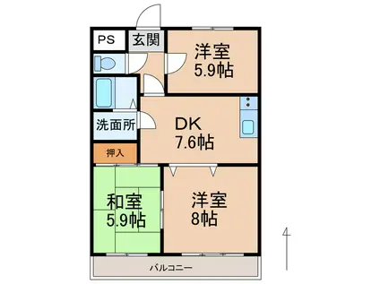 エレナ和歌浦(3DK/3階)の間取り写真