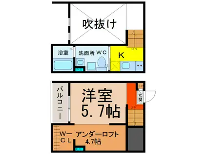 ウィーン・ベルII(1K/2階)の間取り写真