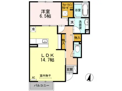 ソレイユみささぎ(1LDK/1階)の間取り写真