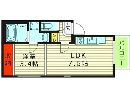 エリアフェリズ(1DK/2階)の間取り写真
