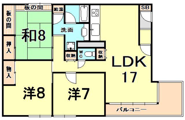 西宝仁川マンション(3LDK/2階)の間取り写真