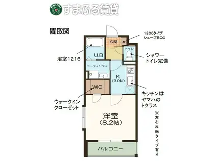 アパルトマン ドゥ ルミエール(1K/2階)の間取り写真