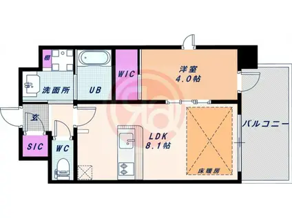 エステムコート谷町九丁目(1DK/2階)の間取り写真
